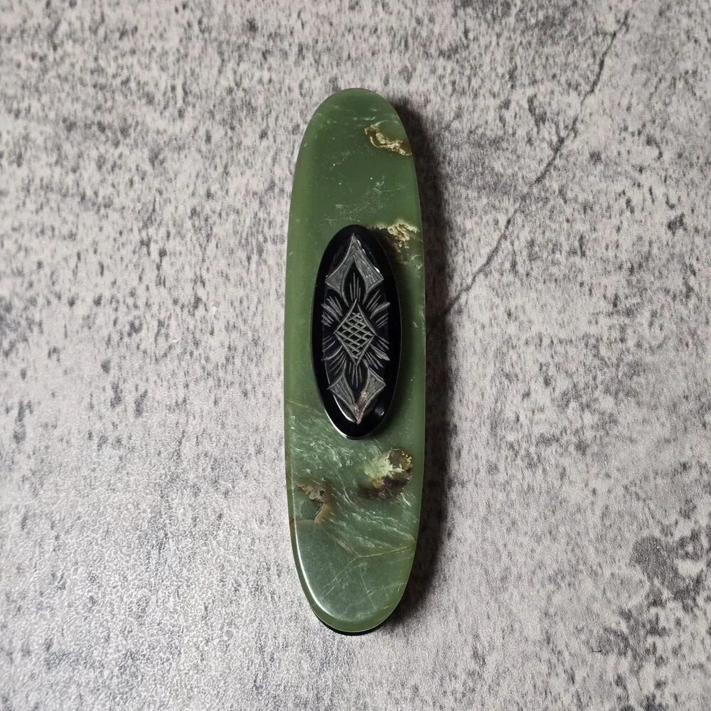 Antique Vintage Green Bakelite Nail Buffer Avocado Collectible Beauty Makeup